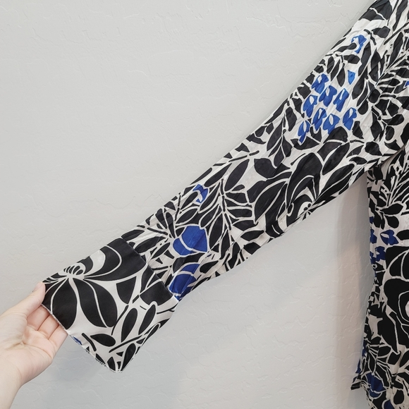 💕 Worthington Blue, White & Black Satin Button Down Top Women's Size 2X - Picture 10 of 11